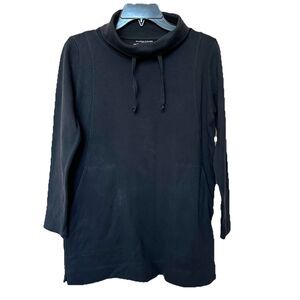 Eileen Fisher Funnel Neck Sweatshirt Petite Small Black Pullover Cotton Outdoor